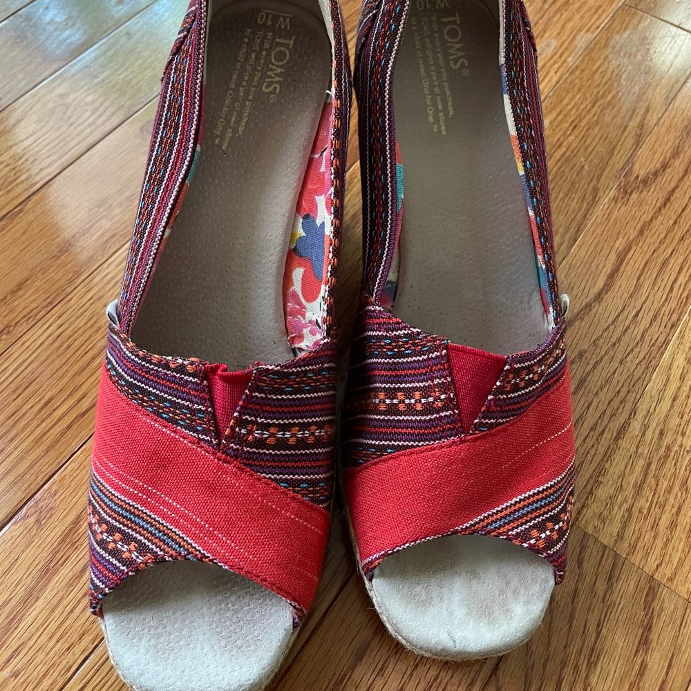 Toms Summer Red Wedge Wedges Espadrille Espadrilles Shoes SZ 10 W